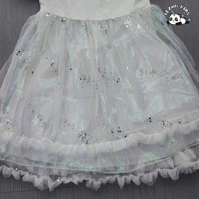 LEZONKIDS - Customizable Girls Princess Dress Parties Corduroy Sequins Floral Pattern Western Mini Maxi Sleeveless Lace Ruffles Dress